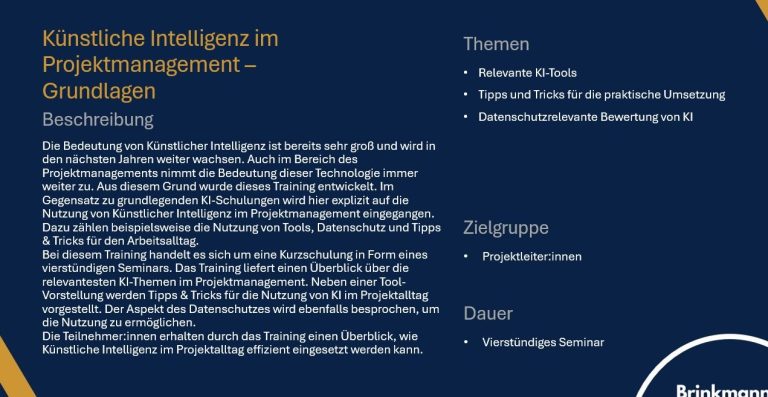 Detailinformationen Training KI im Projektmanagement - Grundlagen