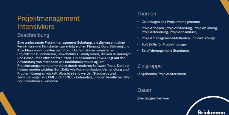 Detailinformationen Training Projektmanagement - Intensivkurs