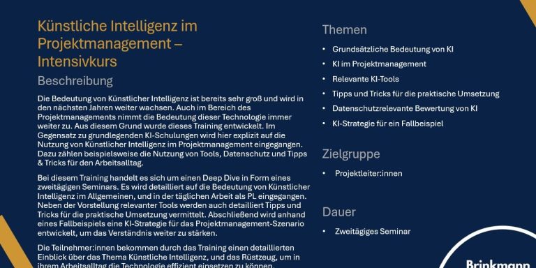 Detailinformationen Training KI im Projektmanagement - Intensivkurs