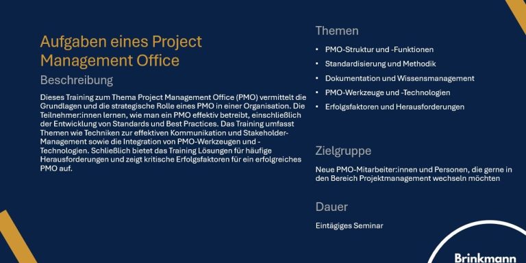 Detailinformationen Training Aufgaben eines PMO