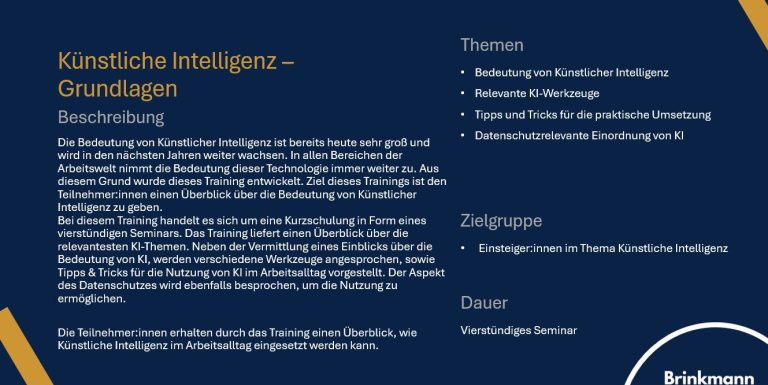 Detailinformationen Training KI - Grundlagen